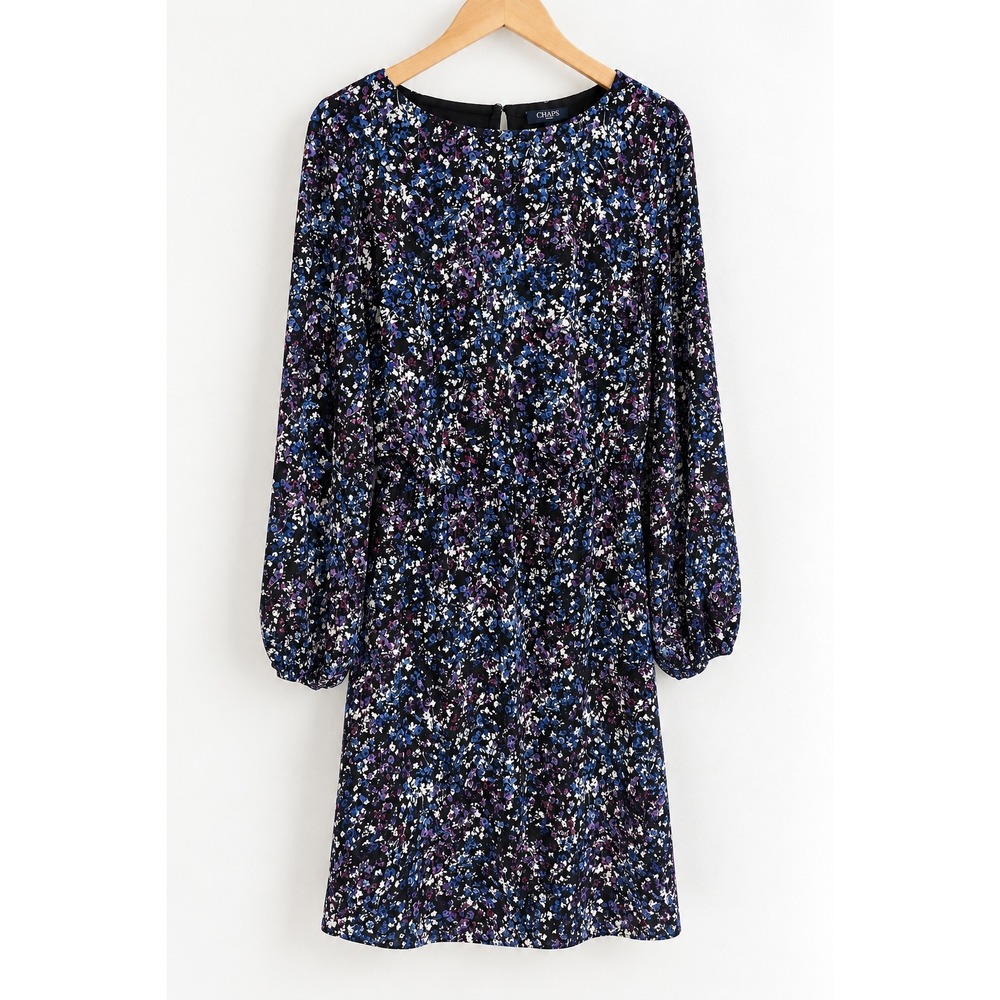 Chaps Ralph Lauren Multi Floral Long Sleeve Elastic Waist Keyhole Dress Size 6